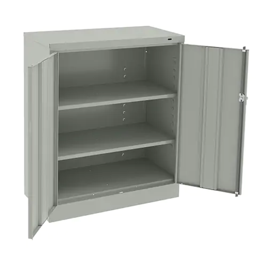 Armoire à hauteur de comptoir, Acier, 2 Tablettes, 42" h x 36" la x 18" P, Gris pâle