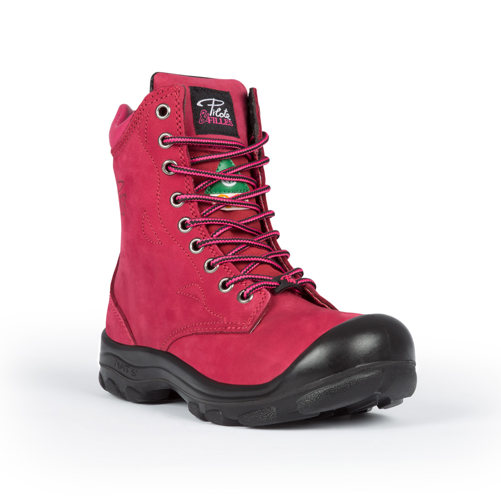 S558 Framboise, bottes  de travail 8" en cuir nubuck, cap en acier pour femme
