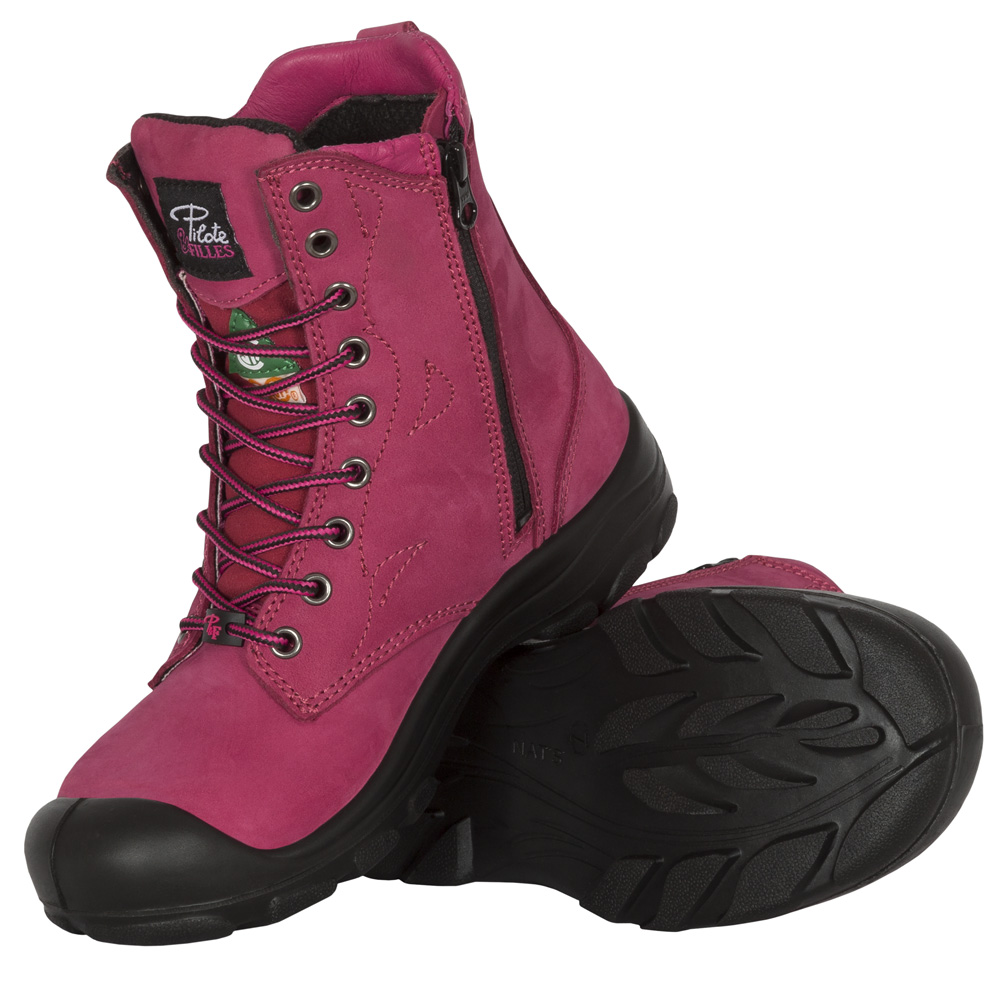 S558 Framboise, bottes  de travail 8" en cuir nubuck, cap en acier pour femme