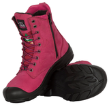 S558 Framboise, bottes  de travail 8" en cuir nubuck, cap en acier pour femme