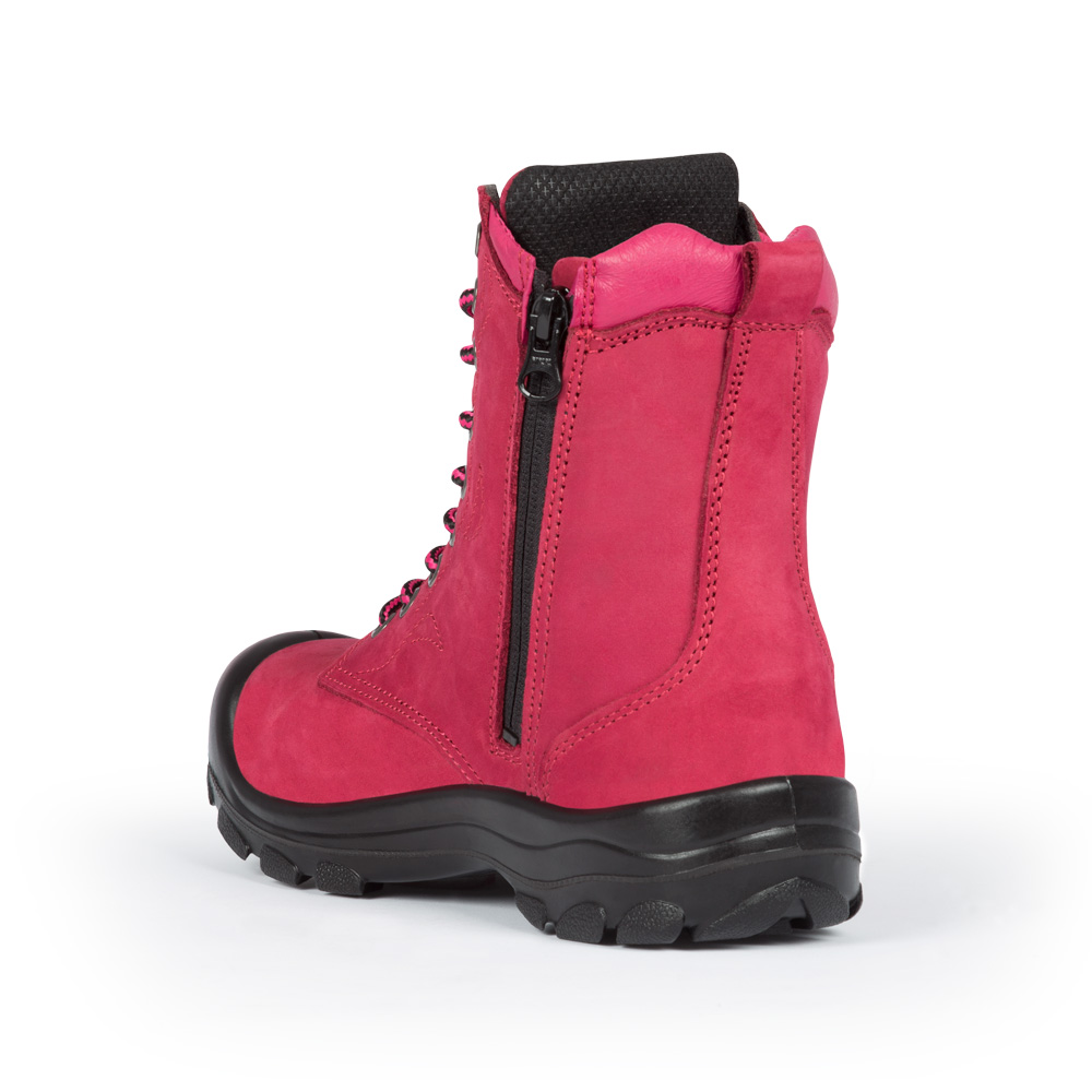 S558 Framboise, bottes  de travail 8" en cuir nubuck, cap en acier pour femme