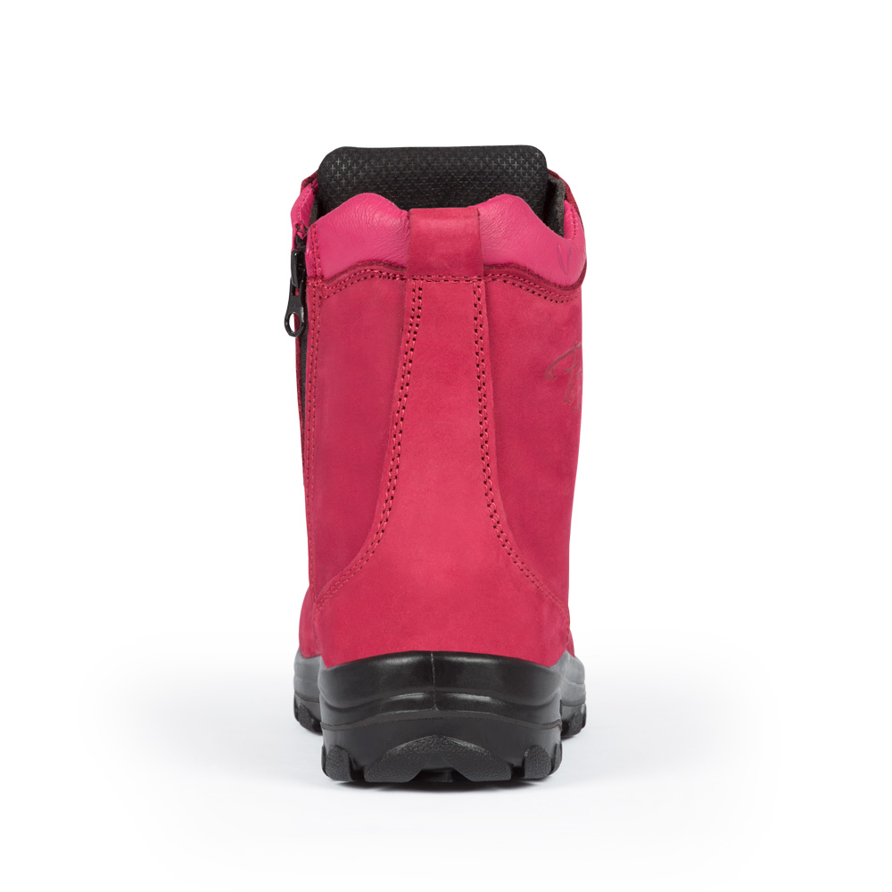 S558 Framboise, bottes  de travail 8" en cuir nubuck, cap en acier pour femme