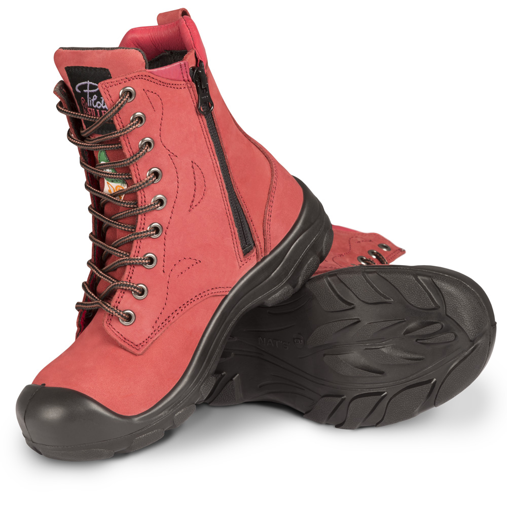S558 Rouge, bottes  de travail 8" en cuir nubuck, cap en acier pour femme