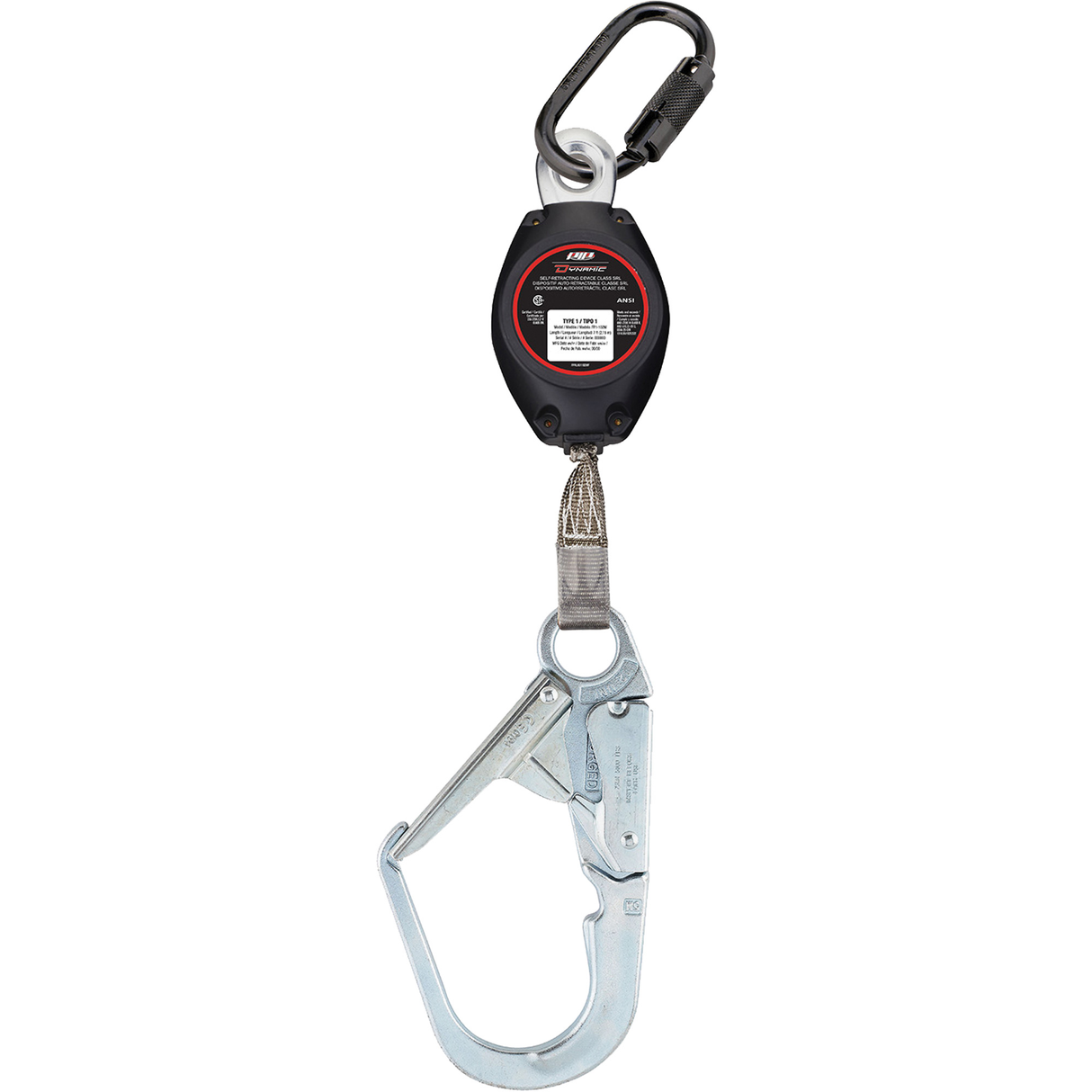 Cordage de sécurité autorétractable avec mousqueton moyen Dynamic, Polyester, Pivotant