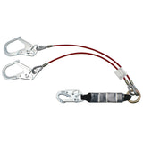 Dyna-ONE Câble en acier À double jambe fixe Y-Lanyard avec absorption d'énergie, crochet d'accrochage et deux connecteurs de crochet de barres d'armature - 1/4 "