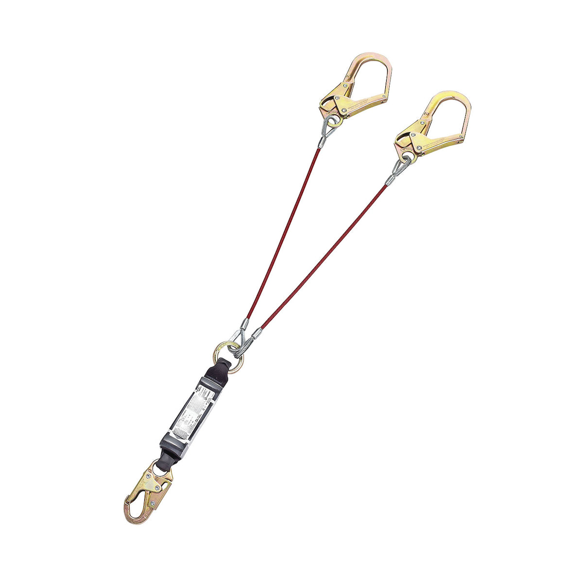 Dyna-ONE Câble d'acier À double jambe fixe Y-Lanyard avec absorption d'énergie, crochet d'accrochage et deux connecteurs de crochet d'échafaudage - 1/4 "