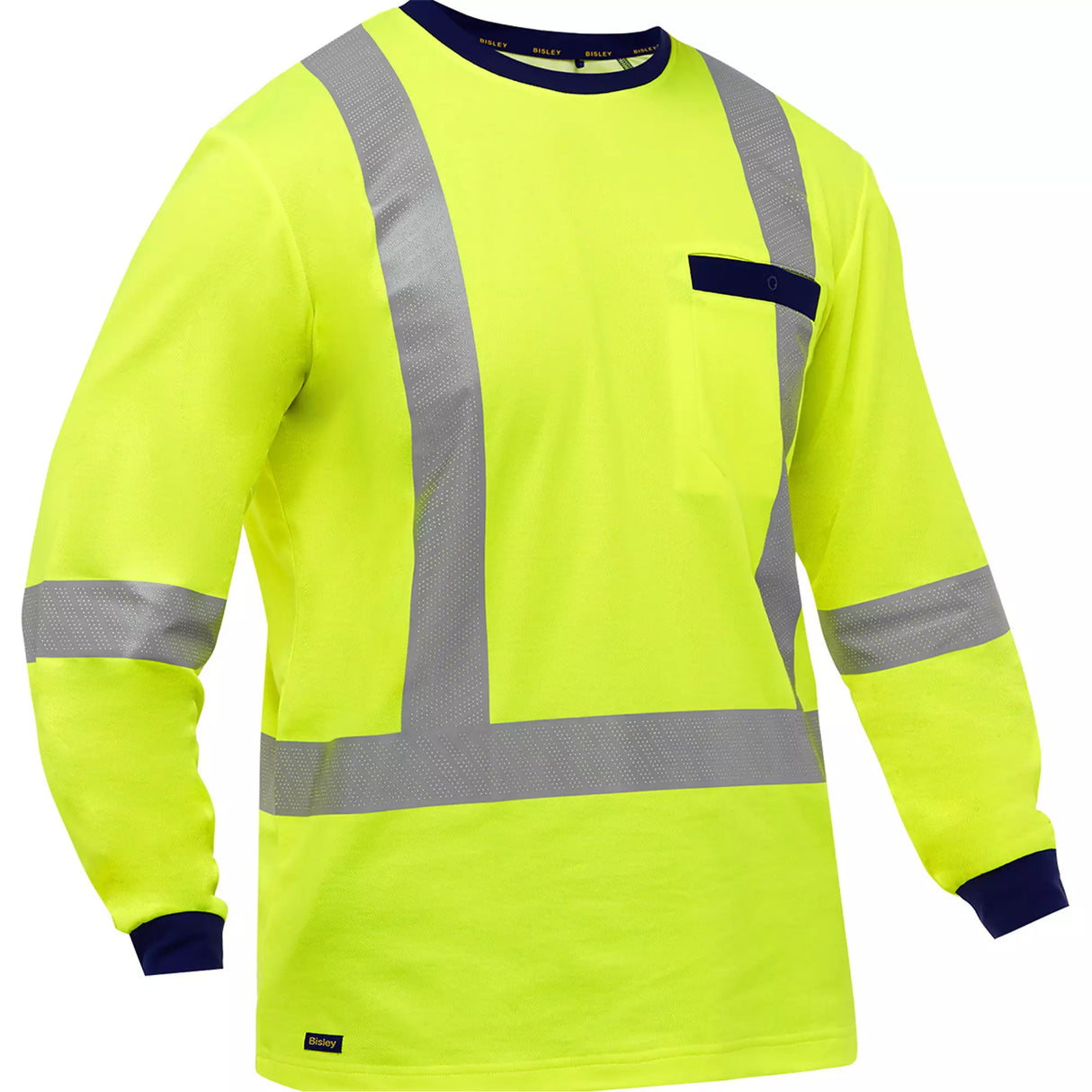 Chemise à manches longues et X au dos Bisley, poly-coton, jaune lime haute visibilité