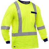 Chemise à manches longues et X au dos Bisley, poly-coton, jaune lime haute visibilité