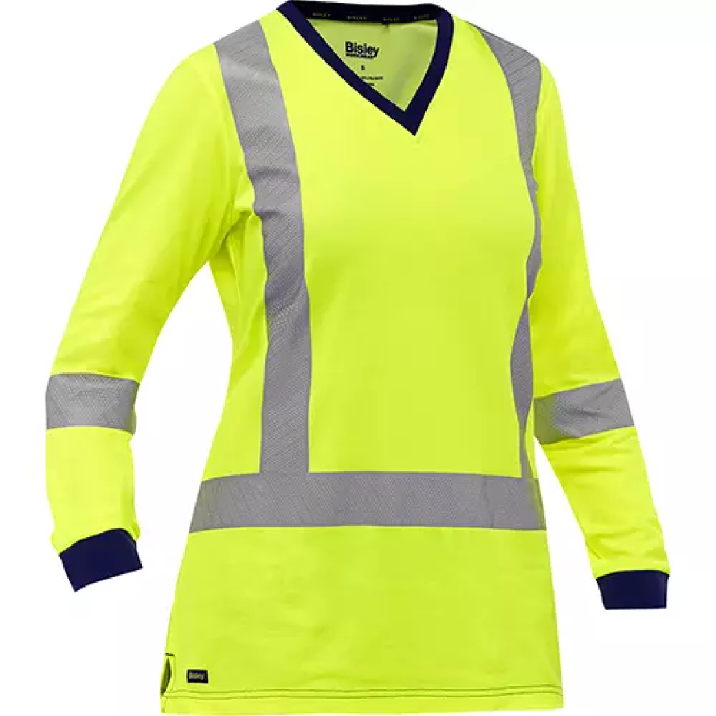 Chemise à manches longues et X au dos Bisley pour femmes, poly-coton, jaune lime haute visibilité