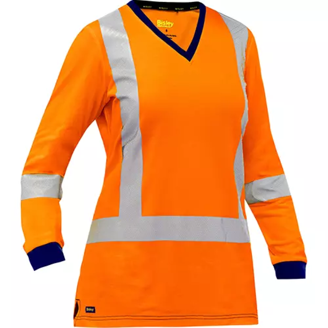 Chemise à manches longues et X au dos Bisley pour femmes, poly-coton, orange haute visibilité