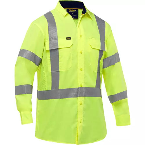 Chemise de travail à manches longues et X au dos Bisley  avec X-Airflow , Poly-coton, Jaune lime haute visibilité