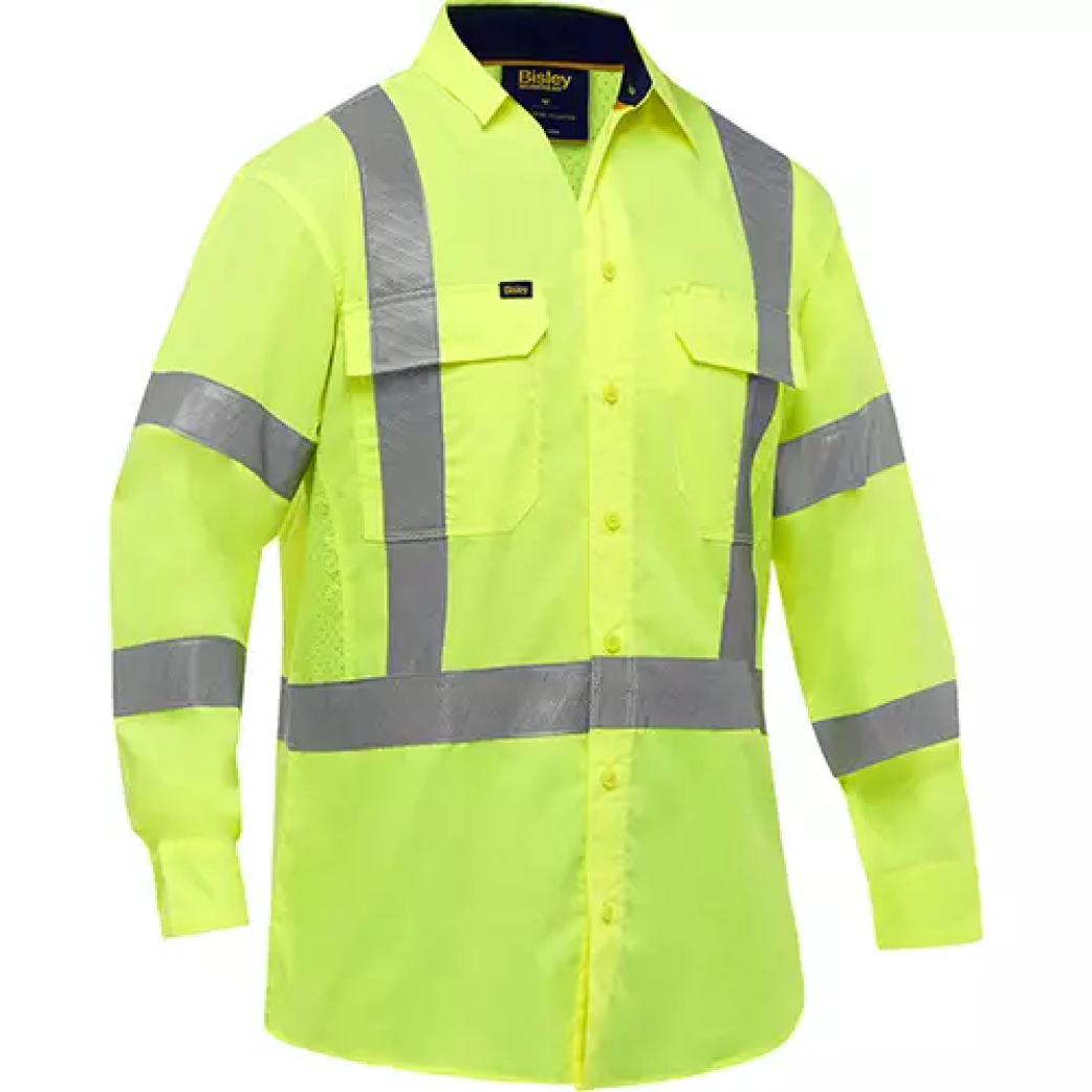Chemise de travail à manches longues et X au dos Bisley avec X-Airflow, poly-coton, jaune lime haute visibilité