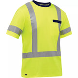 Chemise à manches courtes et X au dos Bisley. poly-coton. jaune lime haute visibilité