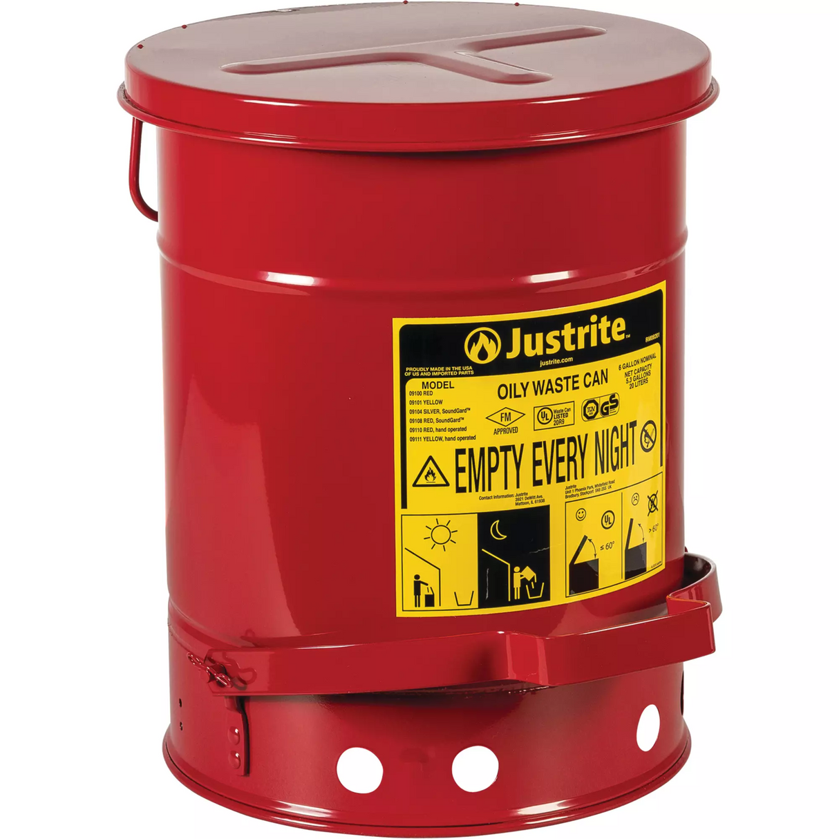 Contenants pour déchets huileux, homologué FM/Listé UL, 6 gal, US, rouge