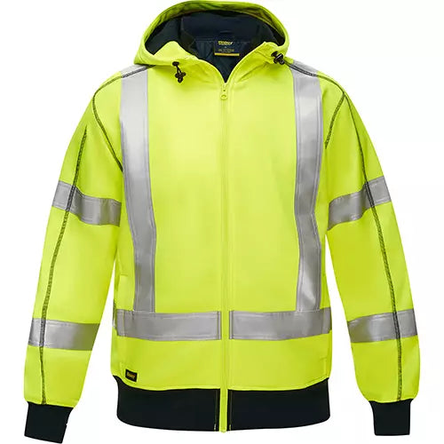 Coton ouaté doublé de sherpa avec capuchon à fermeture éclair complète et X au dos Bisley, jaune lime haute visibilité