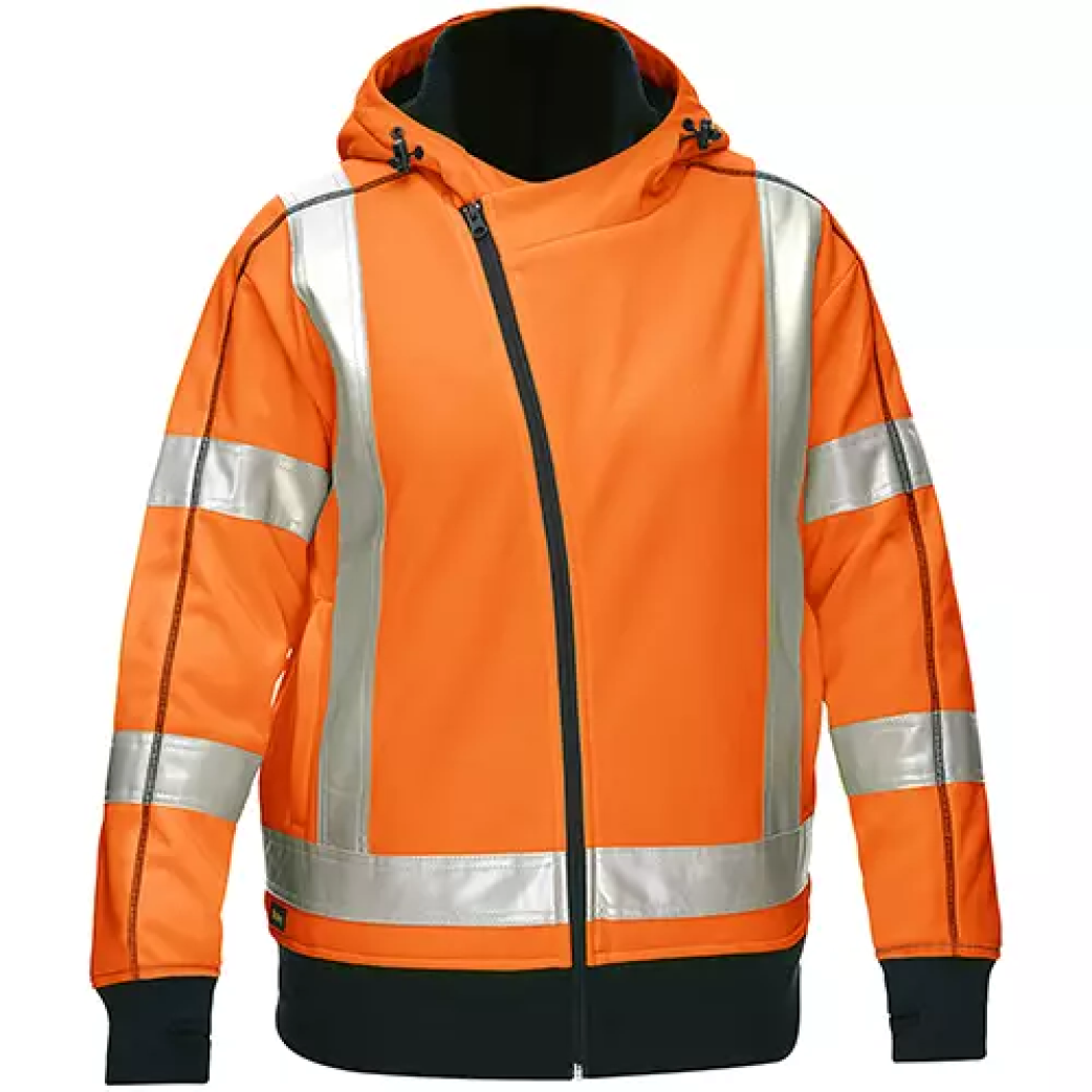 Coton ouaté doublé de sherpa avec capuchon à fermeture éclair complète et X au dos Bisley  pour femmes,  Orange haute visibilité