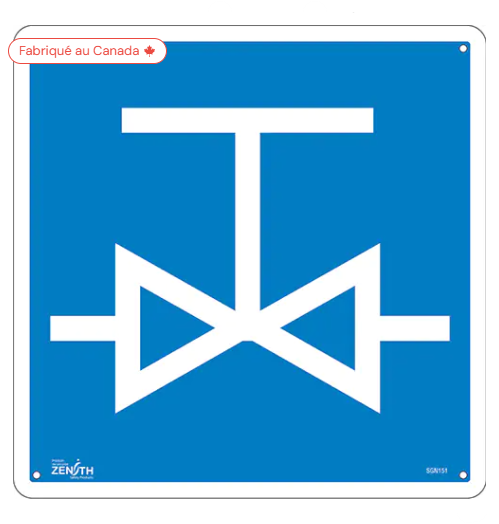 Enseigne de sécurité conforme à la CSA - valve, 12" x 12", plastique, pictogramme