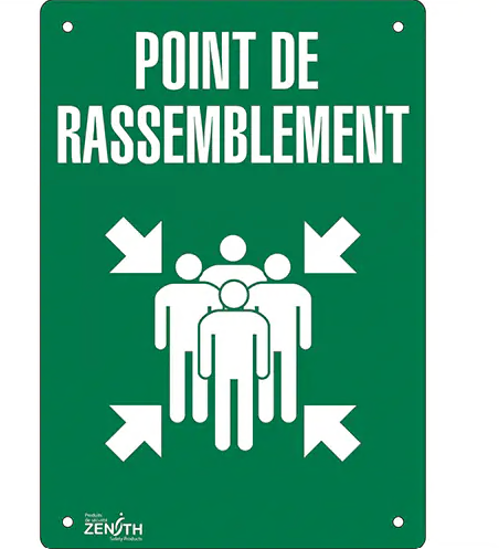 Enseigne «Point de rassemblement», 20" x 14", aluminium, français avec pictogramme