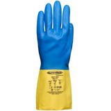 Caoutchouc naturel renforcé de Chloroprene, épaisseur de ± .6 mm, longueur 33 cm, bleu/jaune