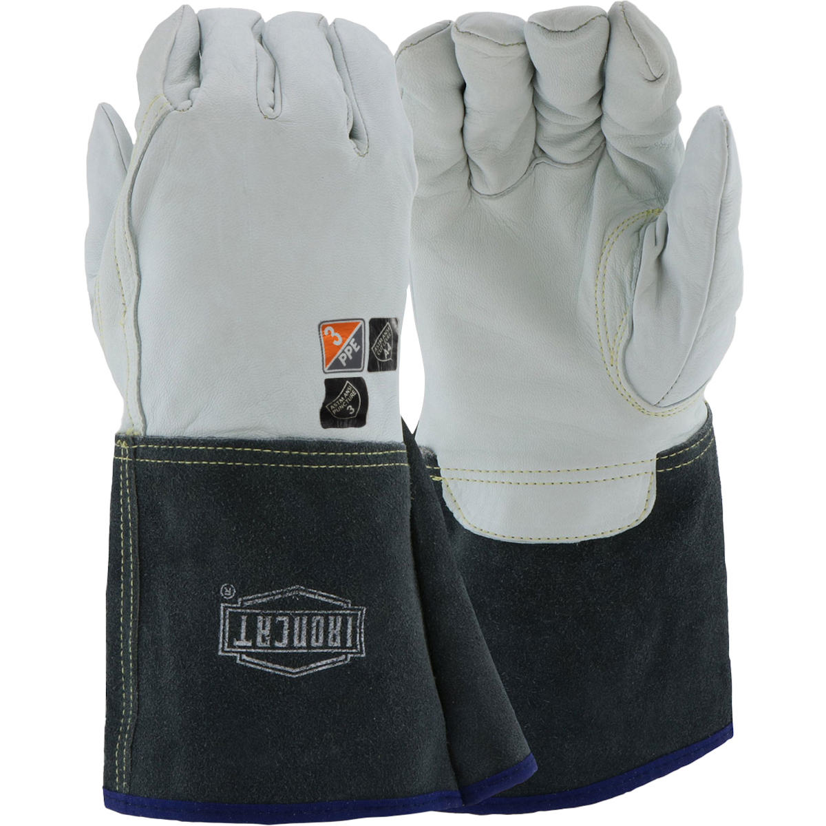 Gant de soudeur TIG en cuir de chevreau AR premium avec doublure anti-coupure en Para-Aramid et coutures en Kevlar® - manchette gantelet
