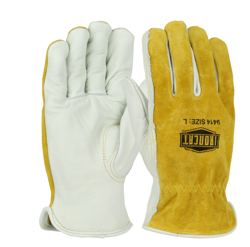 Gant de conducteur en cuir de première qualité, dos en cuir de vachette fendu - Pouce en forme de clé