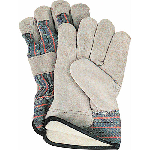 Gants d'ajusteur doublés pour l'hiver, Grand, Paume en Cuir de vache refendu, Doublure en Molleton de coton