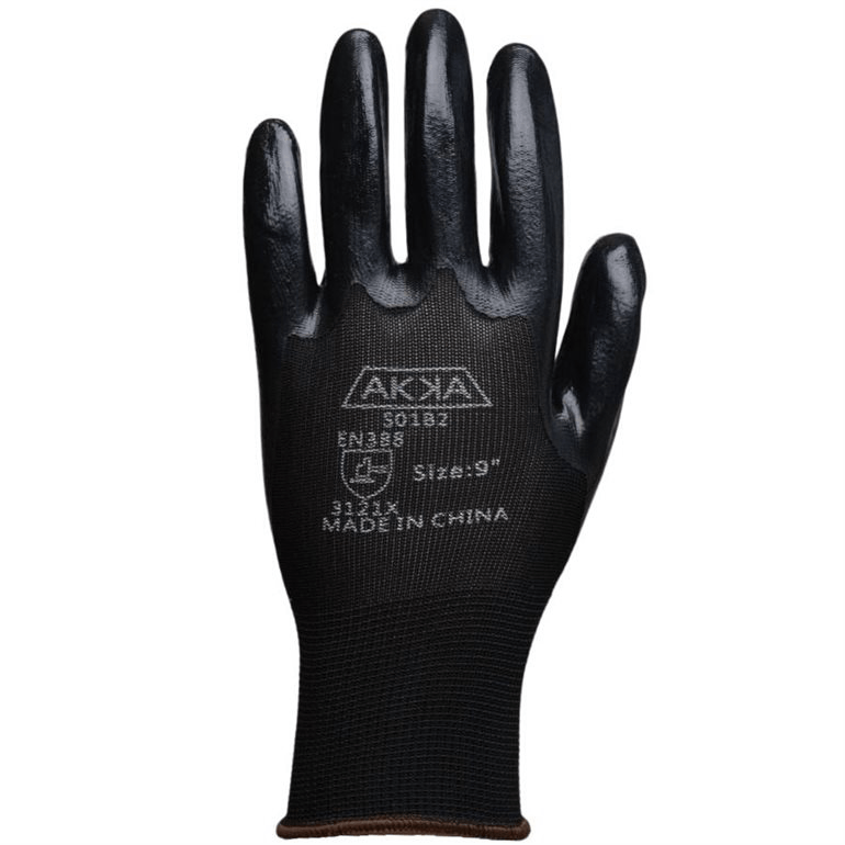 Gant de polyester sans couture, paume et doigts enduit nitrile, totalement noir