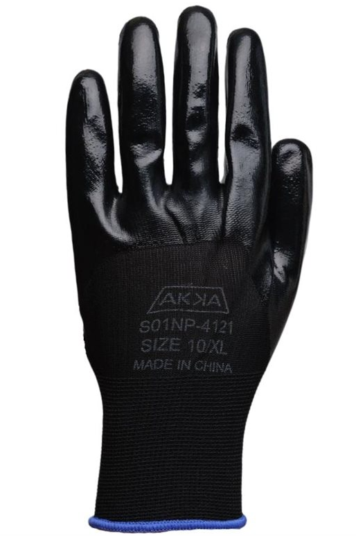 Gant de polyester, nitrile à la paume, aux doitgs et une partie du dos