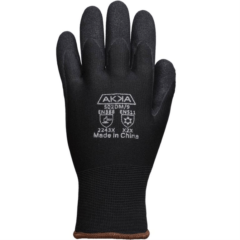 Gant doublé, tricot polyester noir, enduit de latex paume et doigts