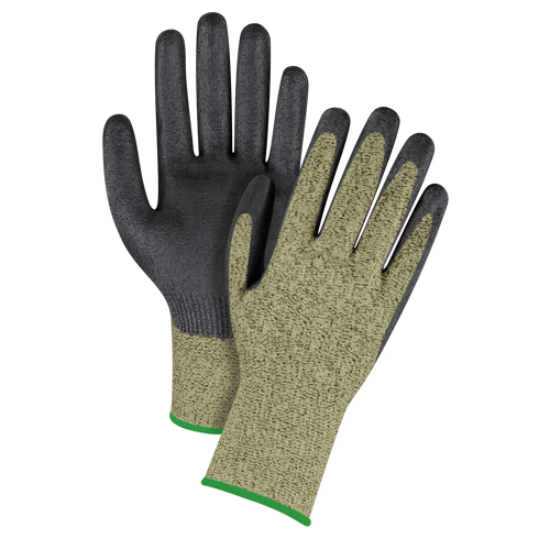 Gants élastiques sans coutures résistants à la coupe noir & jaune, calibre 13, revêtement mousse de nitrile, enveloppe en aramide, ASTM ANSI niveau A6