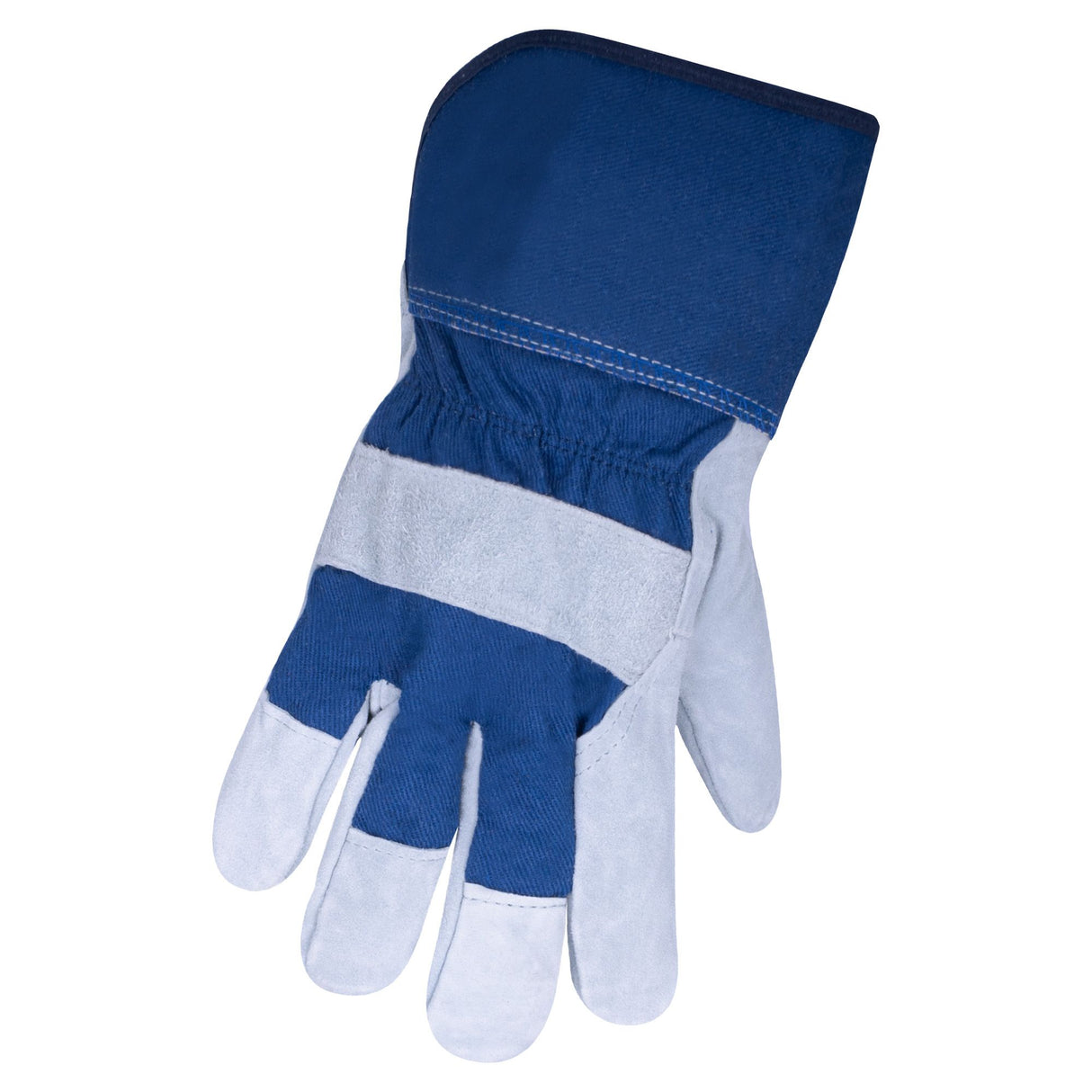 Gants en cuir de vache fendu doublés, bleu, 2t-grand