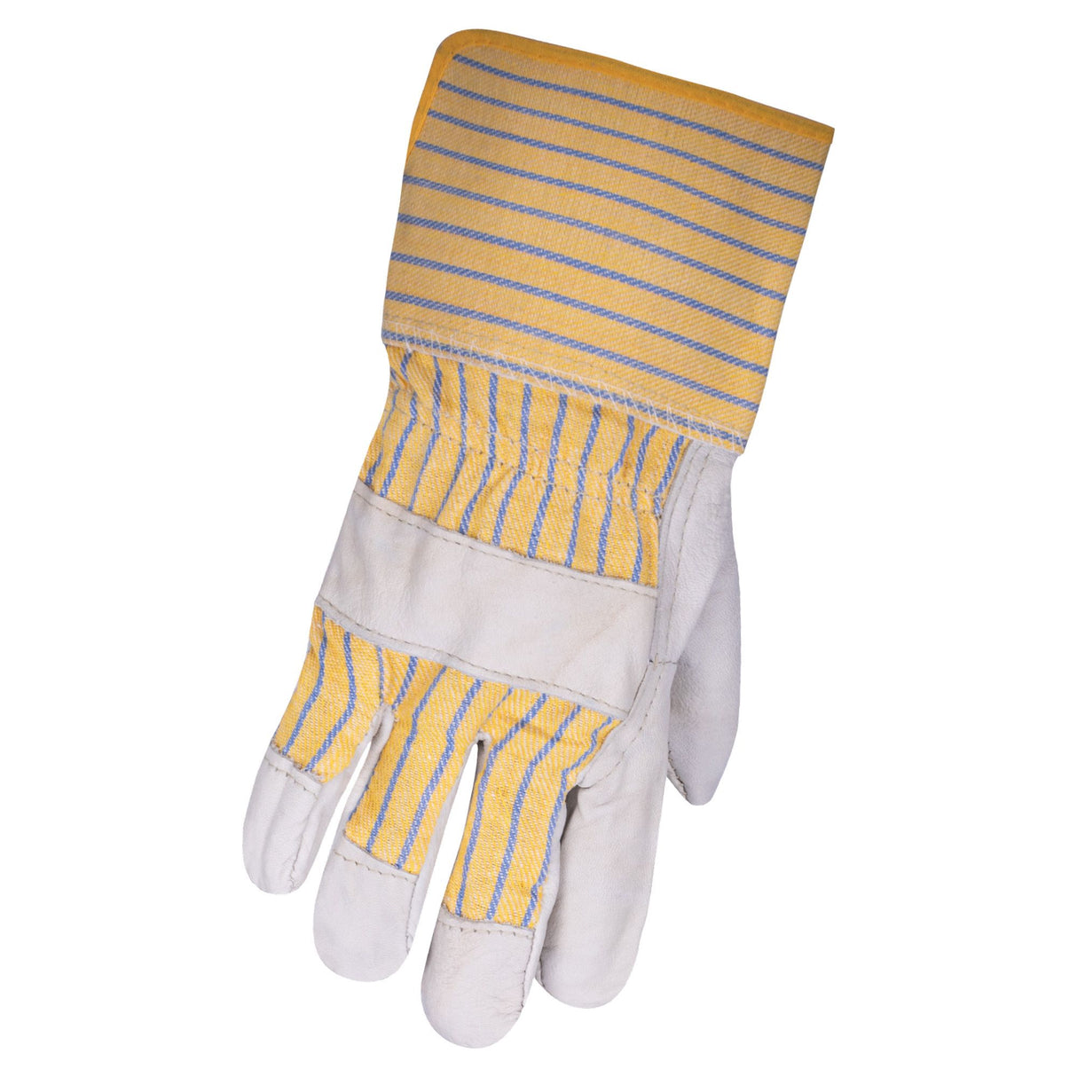 Gants en cuir de vache, jaune/bleu, grand