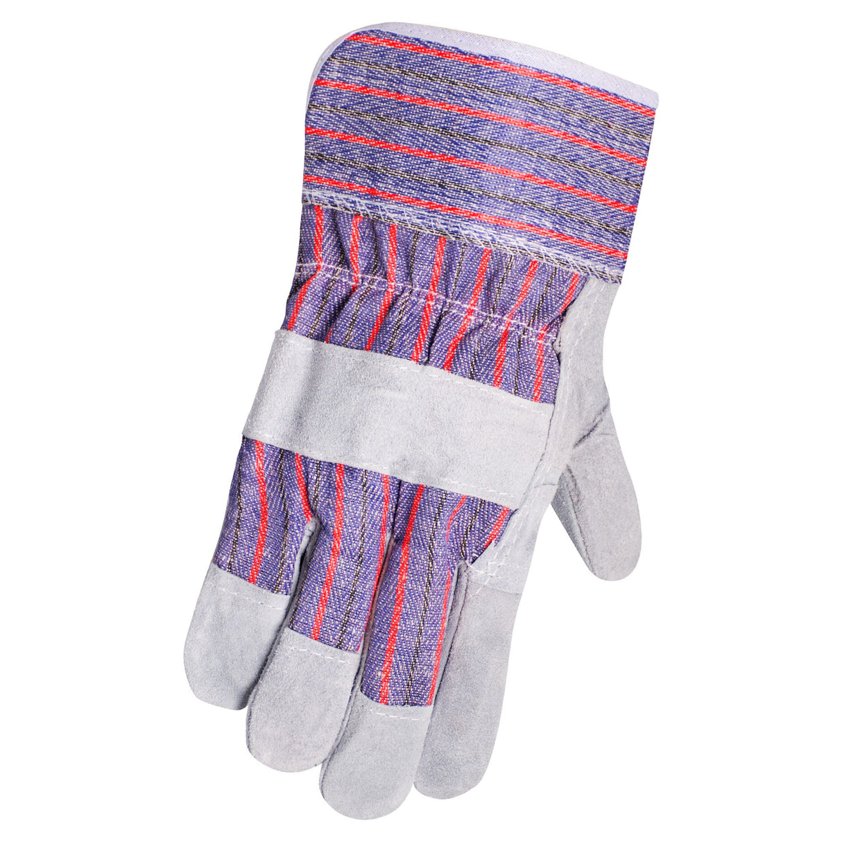 Gants en cuir de vache fendu, Bleu/Rouge, Grand