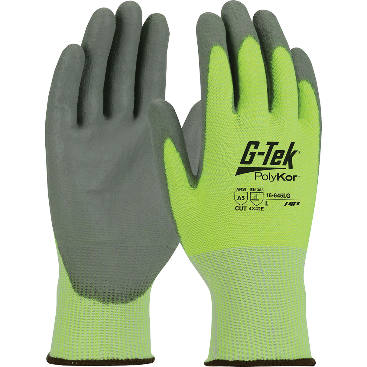 Gants résistants aux coupures G-Tek  PolyKor . Calibre 13. Revêtement Polyuréthane. Enveloppe en Polyéthylène. ASTM ANSI niveau A5/EN 388 niveau E