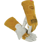 Gants de soudeur TIG/MIG de première qualité avec dos en cuir de vache refendue isolées et ignifugés Caiman , Cuir fleur de chèvre
