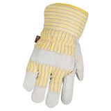 Gants en cuir de vache doublés, jaune/bleu