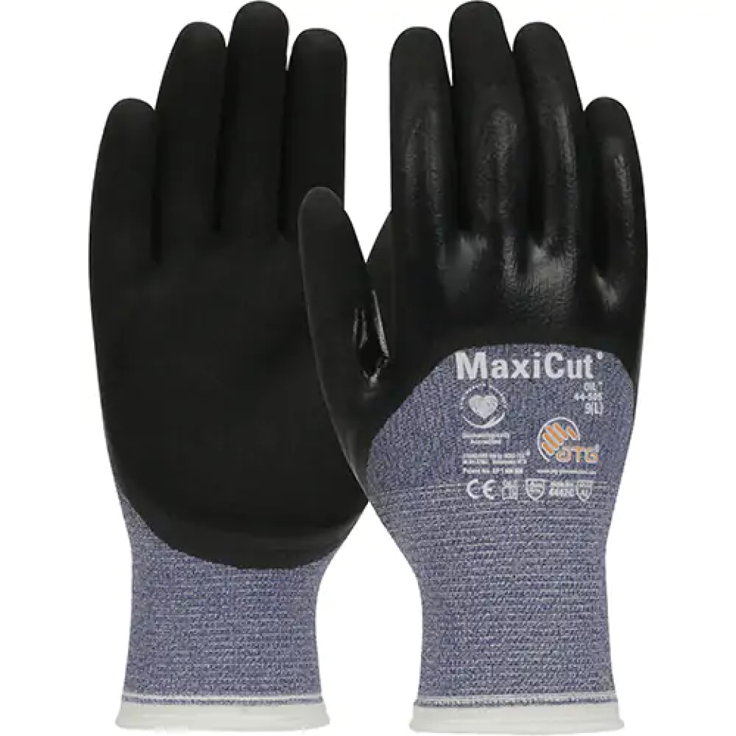 Gants résistants aux coupures dans un milieu de travail huileux ATG MaxiCut, calibre 15, revêtement nitrile, enveloppe en fil technique, ASTM ANSI niveau a3/en 388 niveau 4/en 388 niveau c