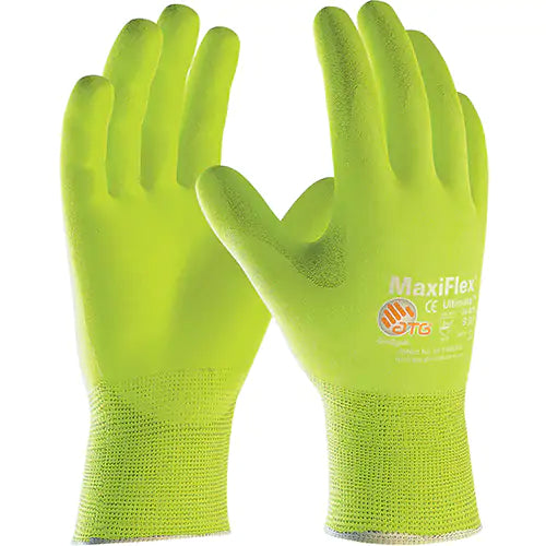 Gants sans coutures haute visibilité ATG MaxiFlex  Ultimate, Rêvetement Nitrile, Calibre 15, Enveloppe en Nylon/Élasthanne