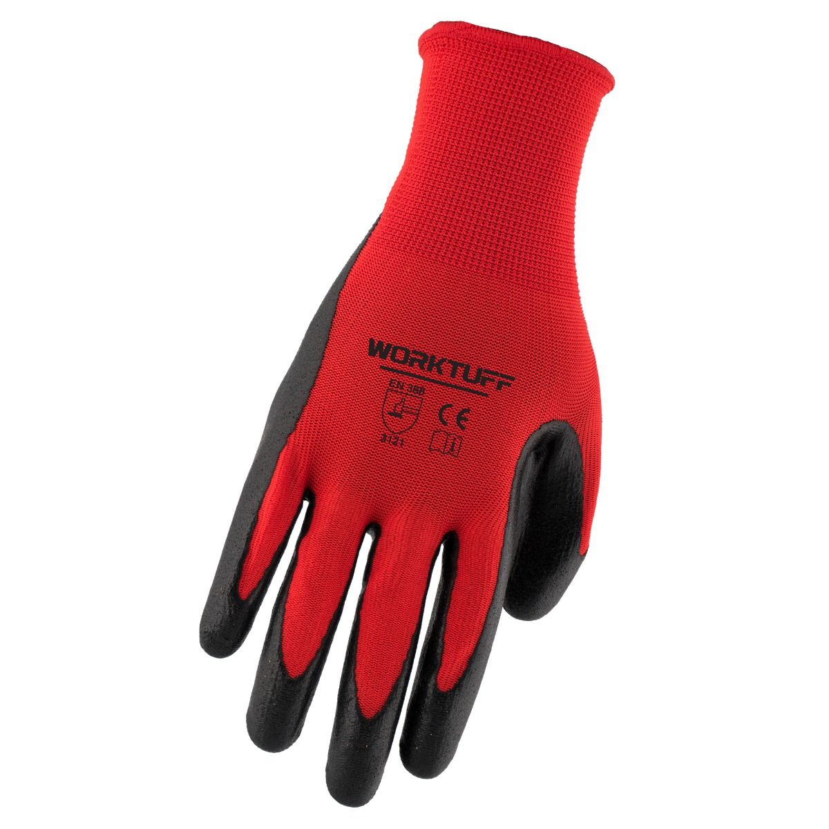 Paquet de 10 gants enduits de nitrile, Rouge/Noir, Grand