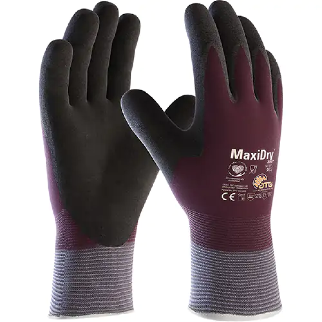 Gants enduits avec doublure isolante ATG MaxiDry Zero, grand, revêtement mousse de nitrile, calibre 15, enveloppe en nylon/spand