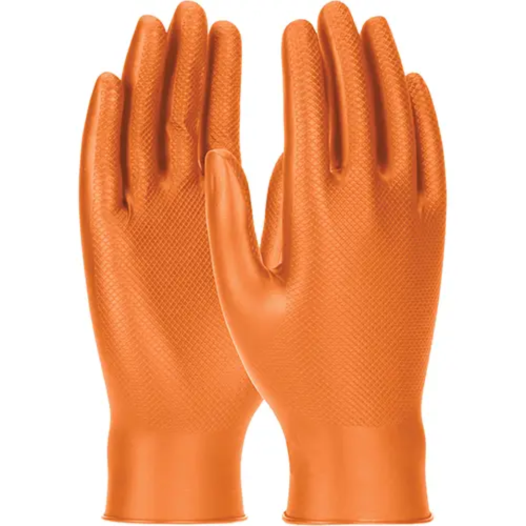 Boite de 50 gants jetables ambidextres Grippaz Skins, nitrile, 6 mils, sans poudre, orange