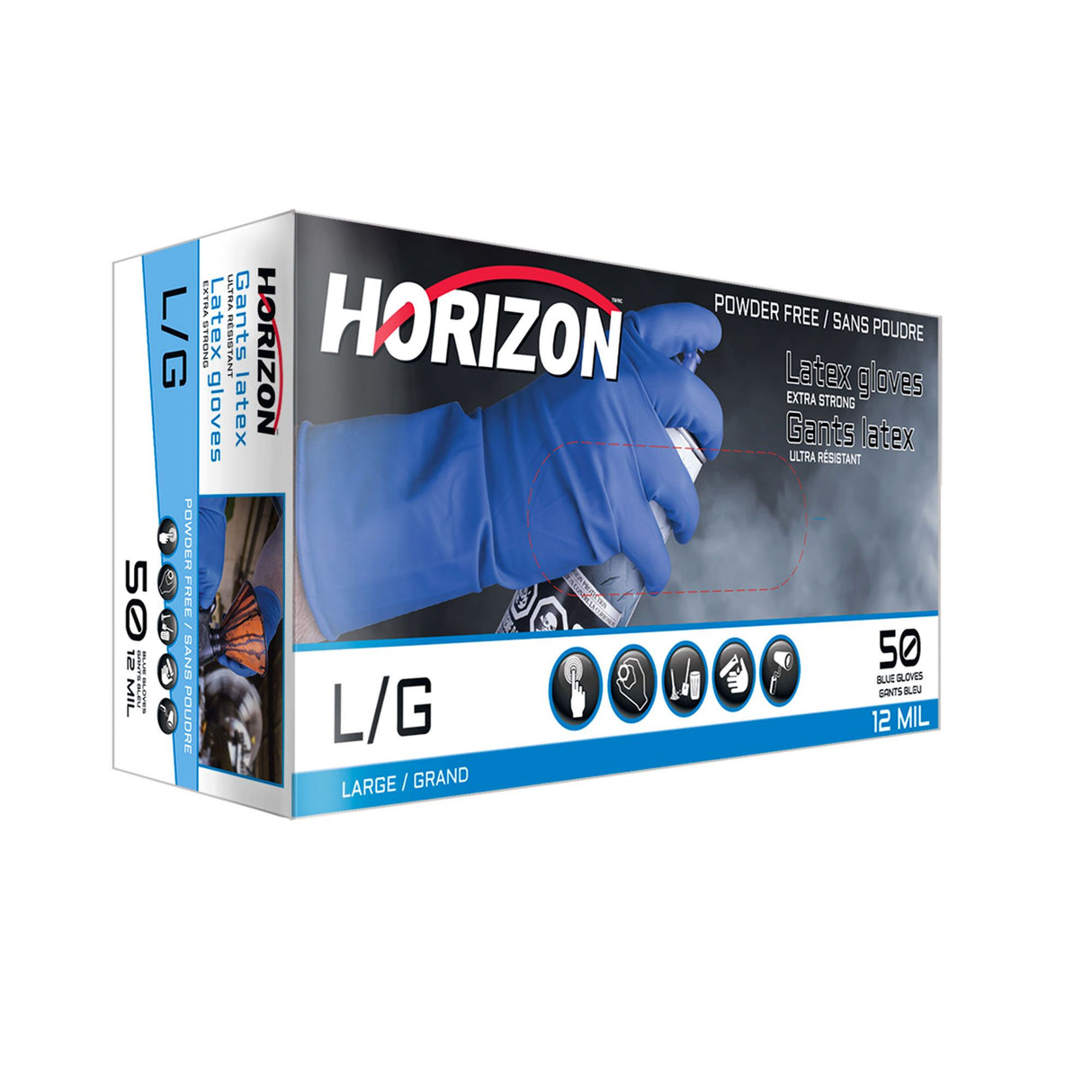 Boîte de 50 gants en latex de 12 mil, bleu, t-grand