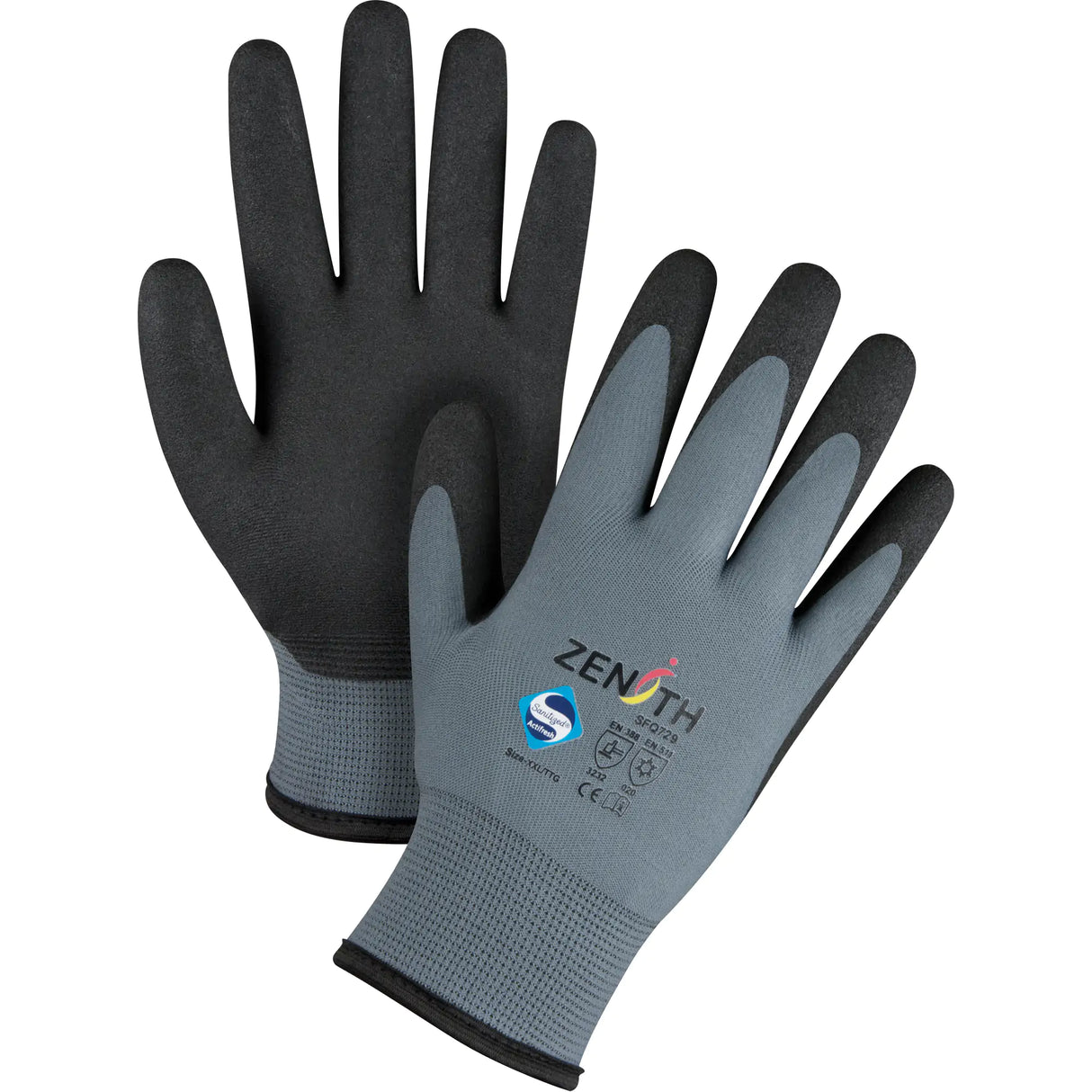 Gants enduits de première qualité ZX-30°, 8/Moyen, rêvetement pvc, calibre 15, enveloppe en Nylon