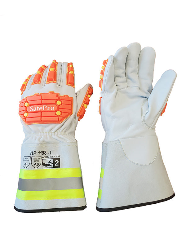 Gants de conducteur en peau de chèvre, résistants aux impacts TPR, doublé en para-aramide, coupe ANSI niveau 6, Blanc