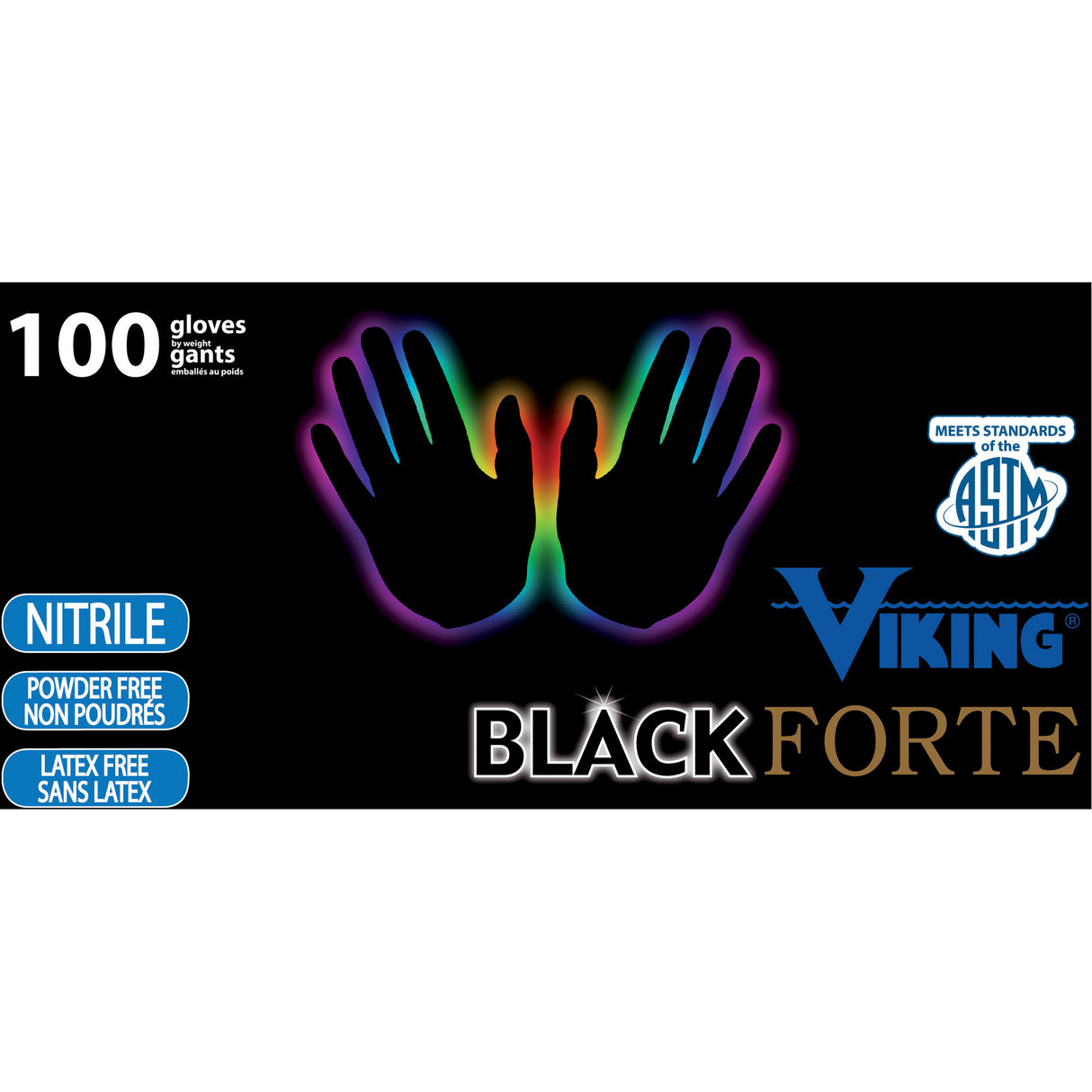 Boite de 100 gants jetables 34605 Forte, Nitrile, 6 mils, Sans poudre, Noir