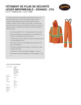 Combinaison de pluie imperméable et légère, Polyester/PVC, Orange haute visibilité