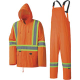 Combinaison de pluie imperméable et légère, polyester/PVC, orange haute visibilité