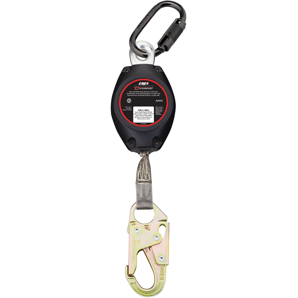 Cordage de sécurité autorétractable avec petit mousqueton , 11', polyester, pivotant