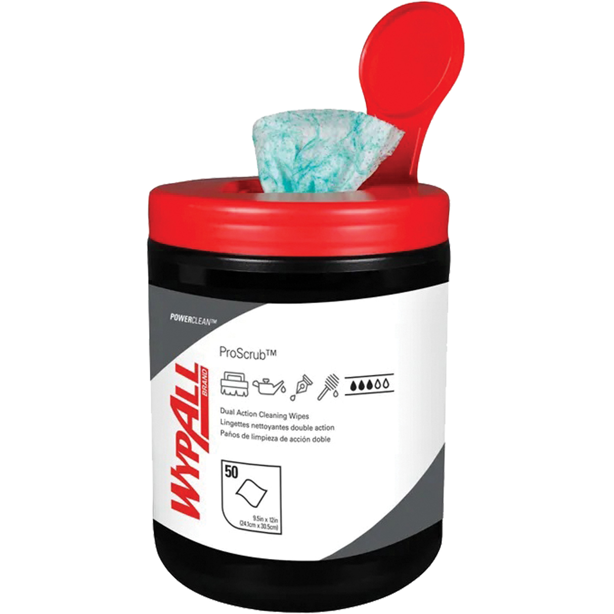 Lingettes nettoyantes à double action Wypall, 50 lingettes, 12" x 10-1/2"