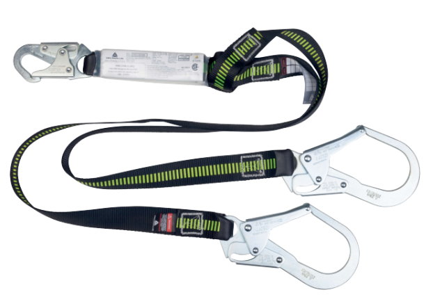 AN513180JWW, Longe à absorbeur d'énergie double, en sangle haute résistance, avec 2 crochets grande ouverture